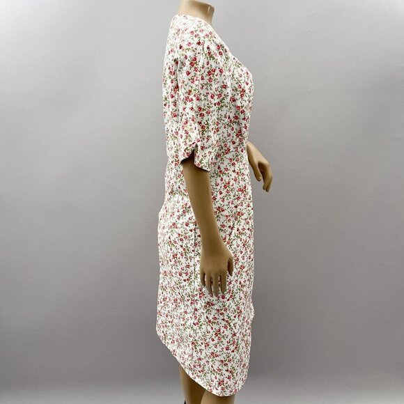Vintage Handmade Floral Dress White & Pink Pleated Cottage Garden Scoop S/M - Picture 10 of 10